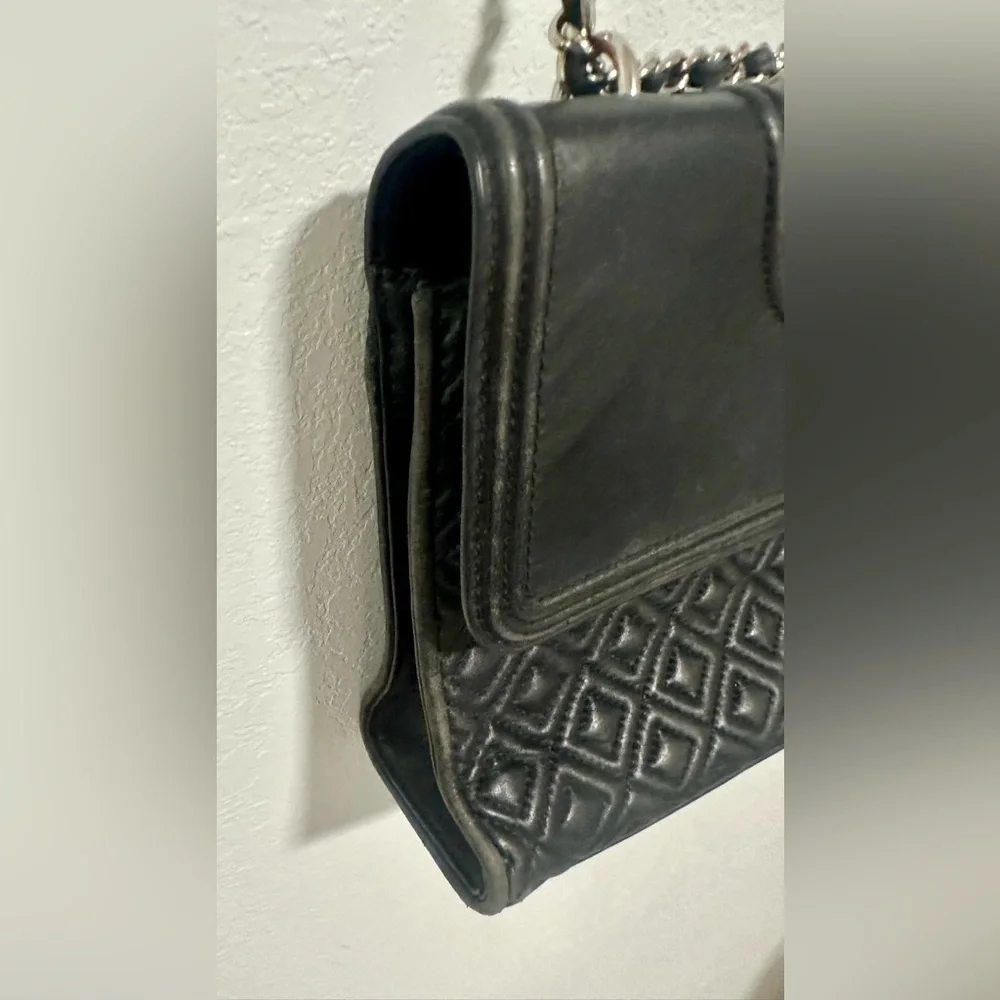 Tory Burch Fleming Shoulder Bag Black/silver Crossbody Chain Strap